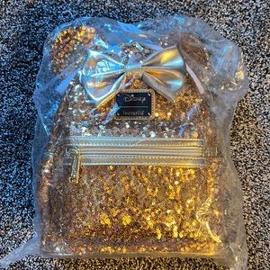 Brand new Disney Loungefly yellow gold sequin Minnie Mouse mini backpack